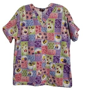 HQ Pink and Purple Cartoon Print Scrub Tunic